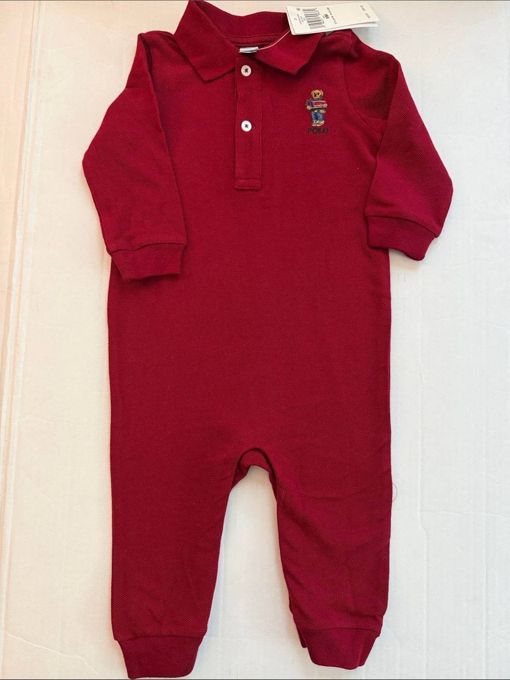 Polo by Ralph Lauren Crimson Long-Sleeve Baby Coverall